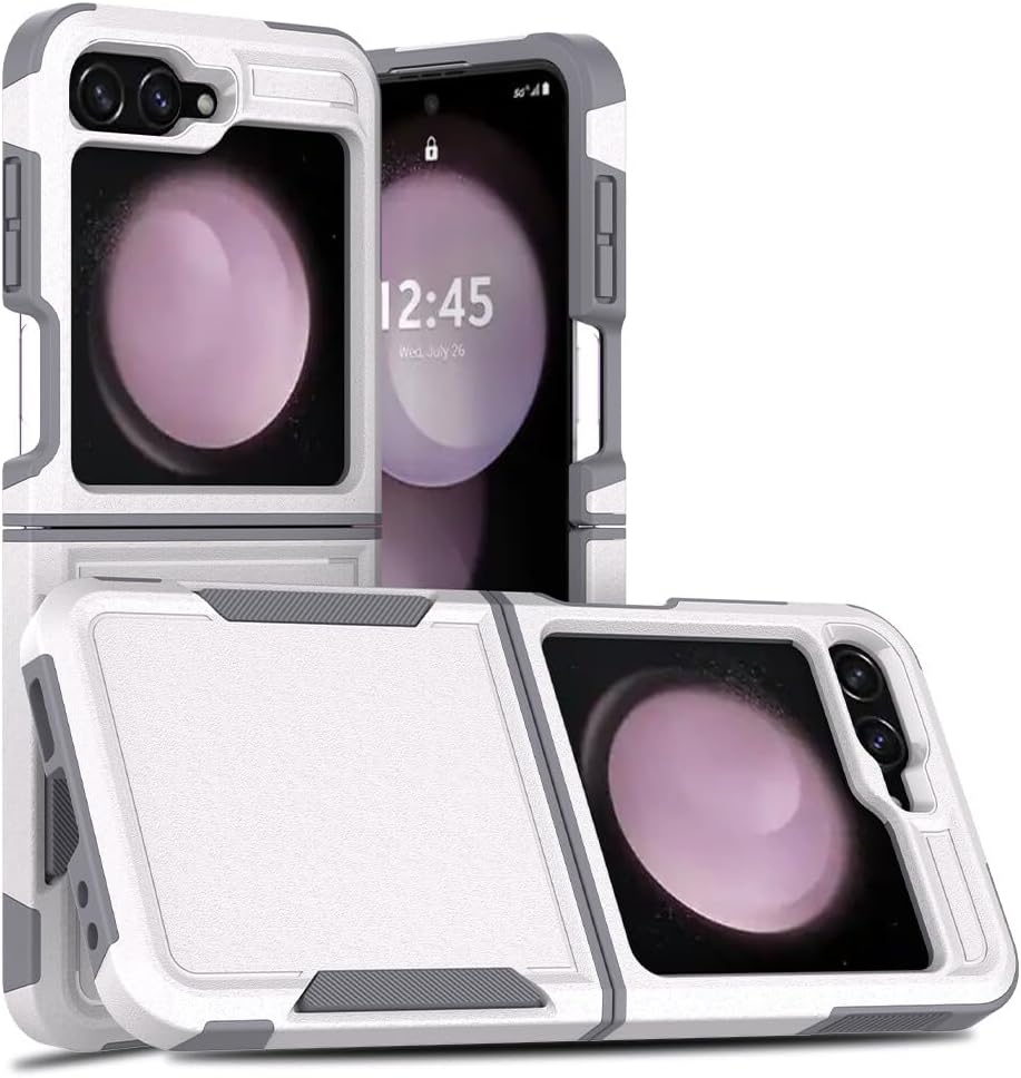 CBUS Grip Case Cover Compatible with Samsung Galaxy Z Flip 6 / Z Flip 5 (White/Gray) - Drop Tested Protection
