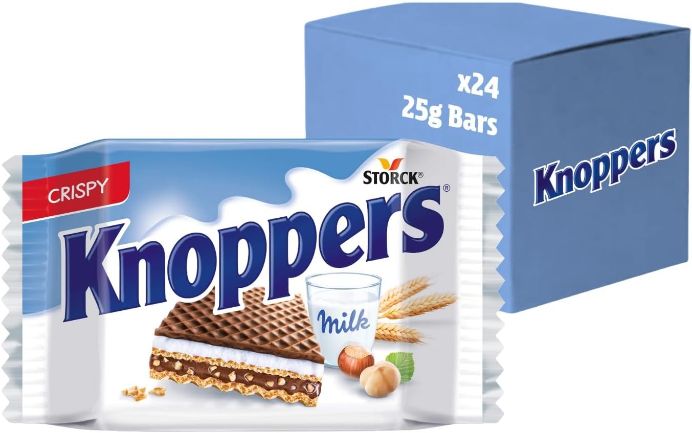 Knoppers Chocolate Hazelnut Wafers, 25 g (Pack of 24)