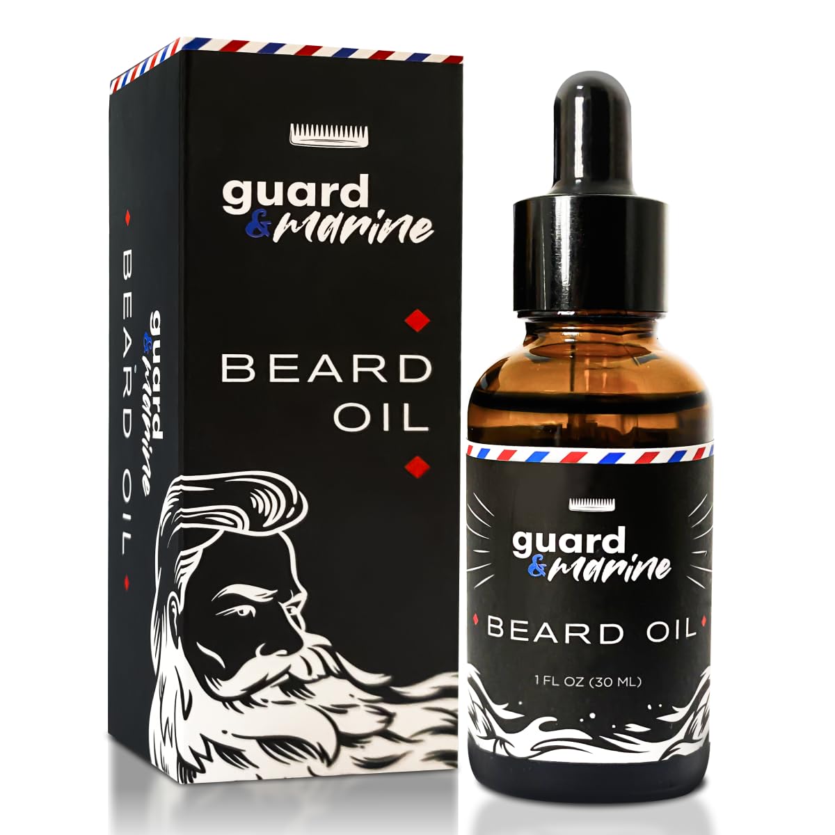 GUARD&MARINE Beard Oil Unscented - 1 fl oz. All Natural Formula for Growth, Softening, Strengthening, and Conditioning Sensitive Hair, Beard and Mustache, Dry Skin