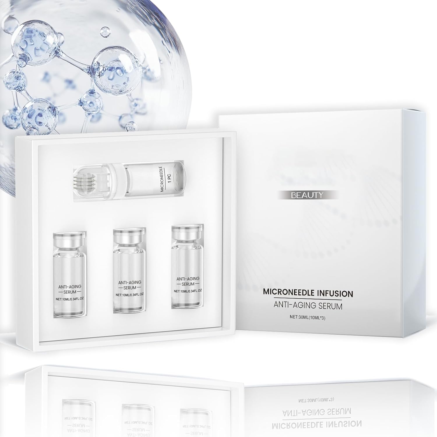 Micro Infusion System for Face, Micro Infusion Facial System, Anti Aging Serum Set for Women, Reduces Wrinkles, Hydrating Hyaluronic Acid & Peptide Serum, Enhances Elasticity (3*Serum+Roller)