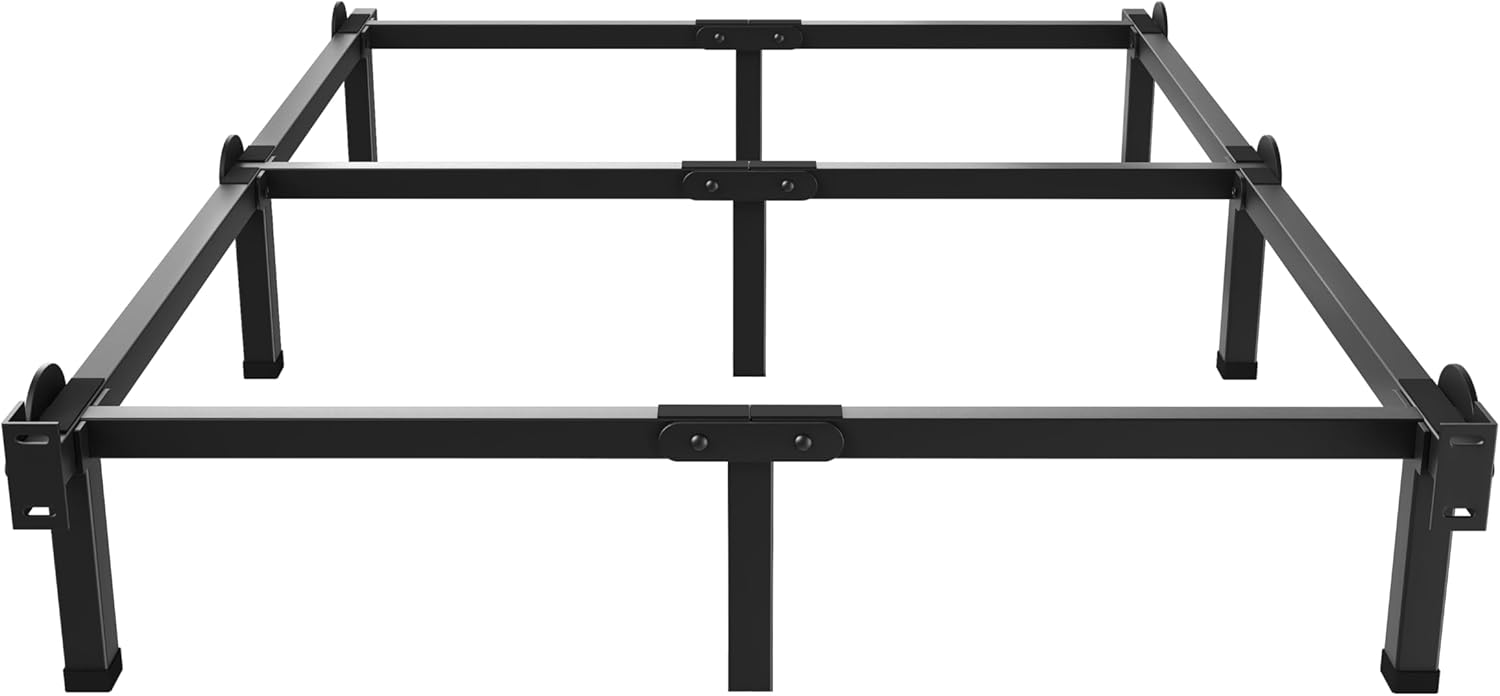 Metal Bed Frame, 9-Leg Bed Base, 8 inches Support for Box Spring, Full, Easy Assembly, Black