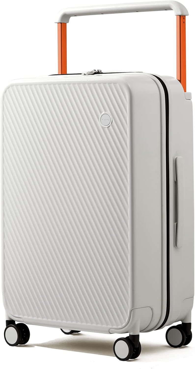 mixi Carry On Luggage Airline Approved 20'' Lightweight Luggage Wide Handle PC Hardshell Suitcases with Spinner Wheels & TSA Lock, Smoke White