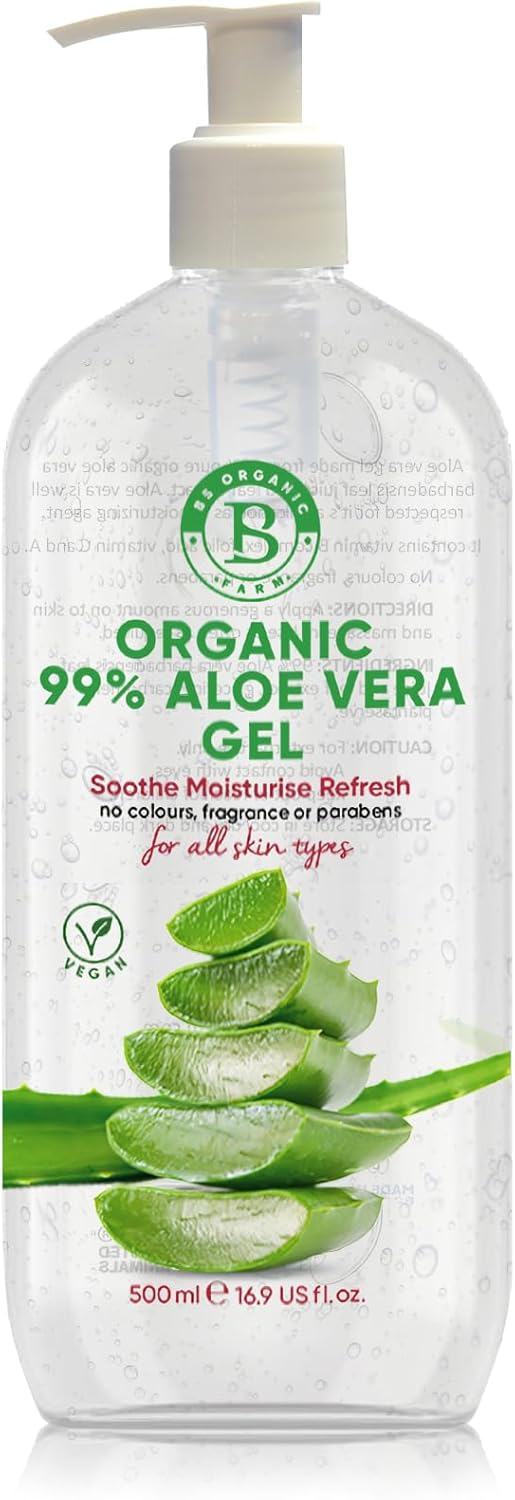 Organic Aloe Vera Gel for Face, Hair & Body, 100% Pure ingredients | Moisturiser | Rich in Vitamins | for All Skin Types | great After Sun lotion cream | Vegan | Made in UK.