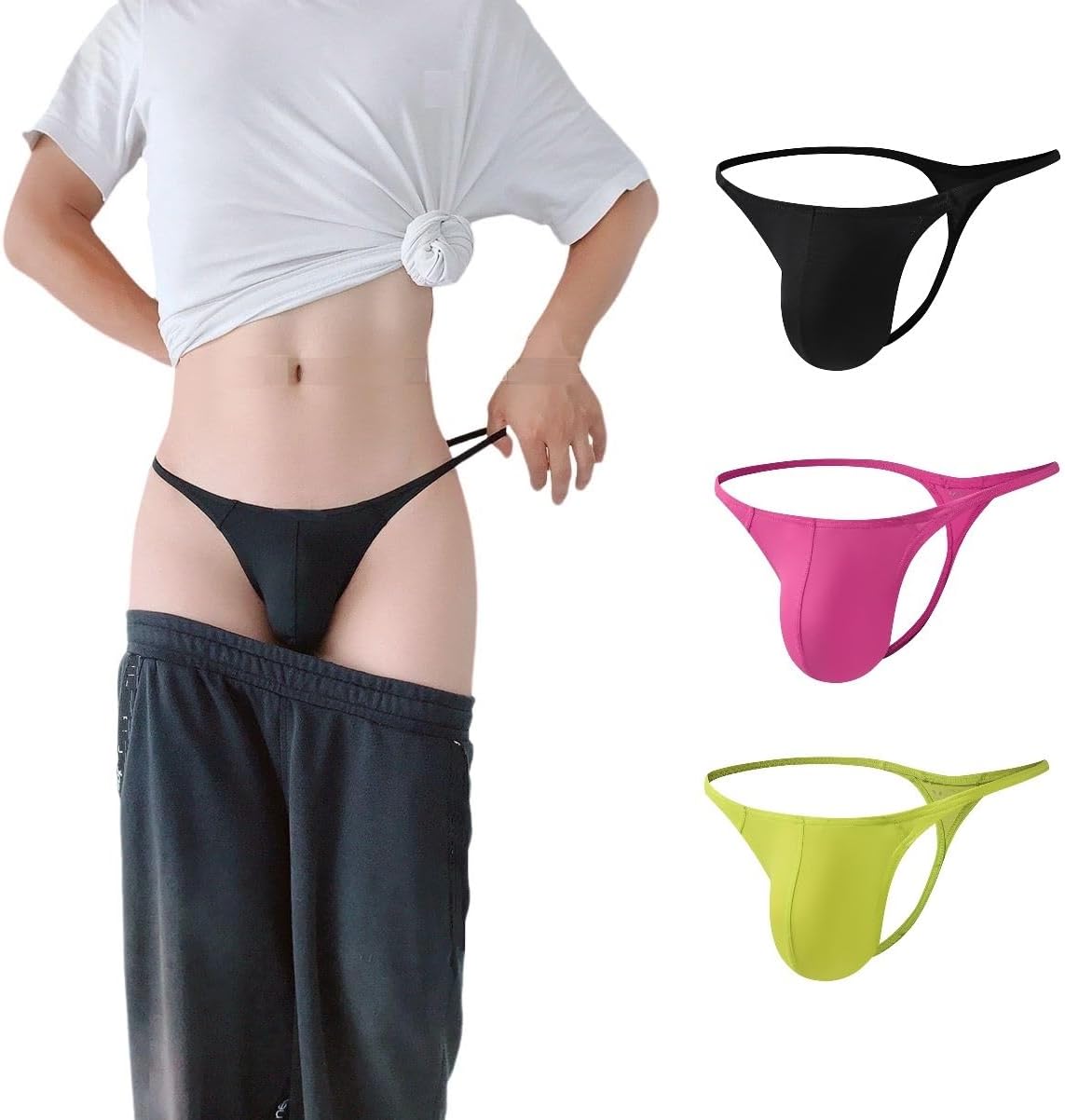 Men's G-String Sissy Thong Pouch Low Rise Panties 3 Pack
