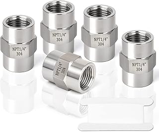 TAISHER 5PCS Forging of 304 Stainless Steel Pipe Fitting, Coupling, 1/4-Inch Female Pipe x 1/4-Inch Female Pipe