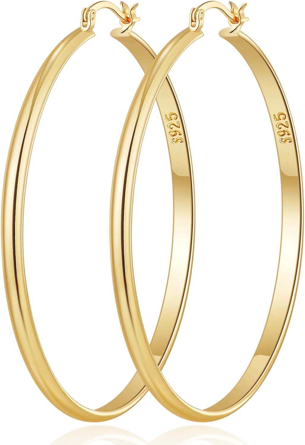 OOOPEL 3mm Wide Large Hoop Earrings for Women Hypoallergenic 925 Sterling Silver Post Gold Earrings Lightweight Silver Hoop Earrings Oversize Big Gold Hoops 30/40/50/60MM