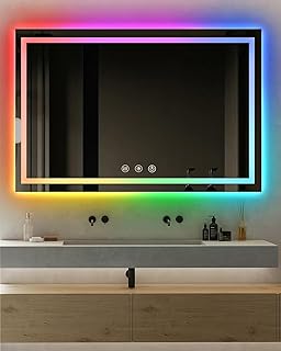oneup 60x40 Inch LED Bathroom Mirror,RGB Color Changing Bathroom Mirror with Lights,Anti-Fog Wall-Mounted Vanity Mirrors,Smart Dimmable Multicolor Lighted,IP54 Waterproof (Horizontal/Vertical)
