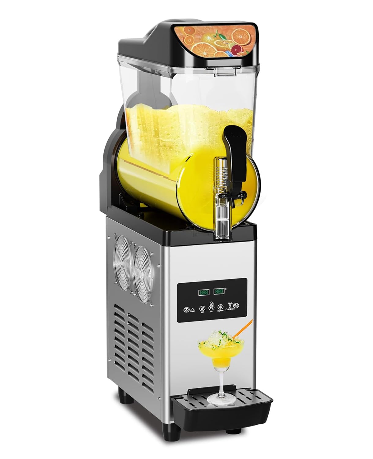 Commercial Slushy Machine, 15L/8 Gal Frozen Drink Margarita Machine, 450W Stainless Steel Slushie Maker for Milkshake,Frappe,Margarita,Cold Drink,Slush and More