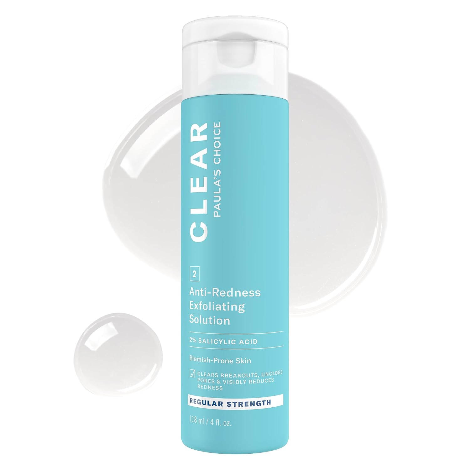 Paula's Choice CLEAR Anti-Redness Exfoliating Solution | Regular Strength 2% Salicylic Acid Exfoliant for Face, Mild to Severe Acne & Breakouts, Blackhead-Prone Skin, Fragrance-Free