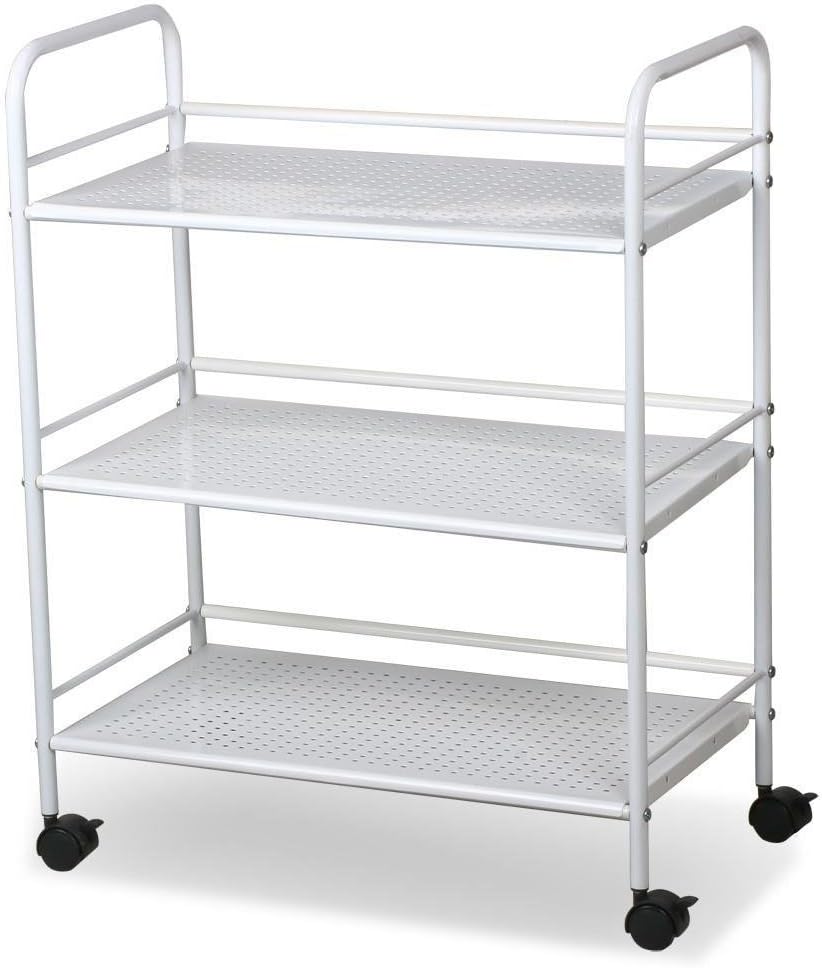 DRM 3 Tier Rolling Storage Trolley Utility Cart, Salon Beauty Trolley with Wheels, Spa System Storage Cart, White