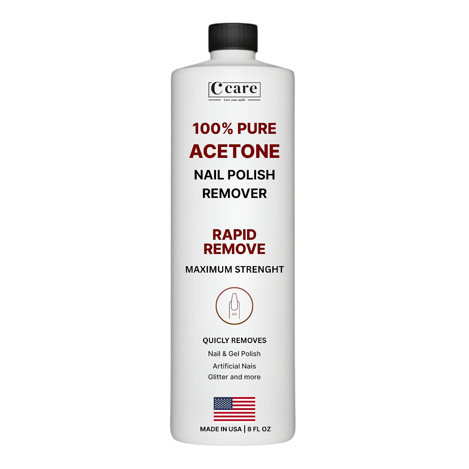 100% Pure Acetone Nail Polish Remover | Professional Quality | Easy To Use | Rapidly Removes Natural, Gel, Acrylic, shellac, and Glitter Nails | 8 Fl oz