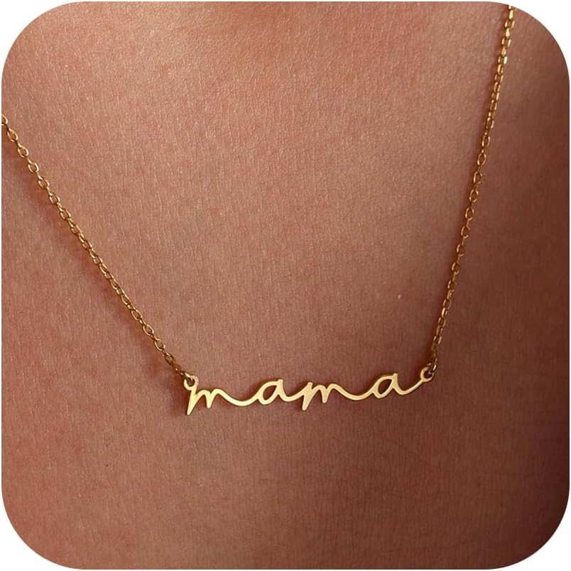 SLOONG Mama Necklaces for Women, Gifts for Mother, 14K Gold Plated Dainty Necklace Non Tarnish Jewelry, Gifts for New Mom