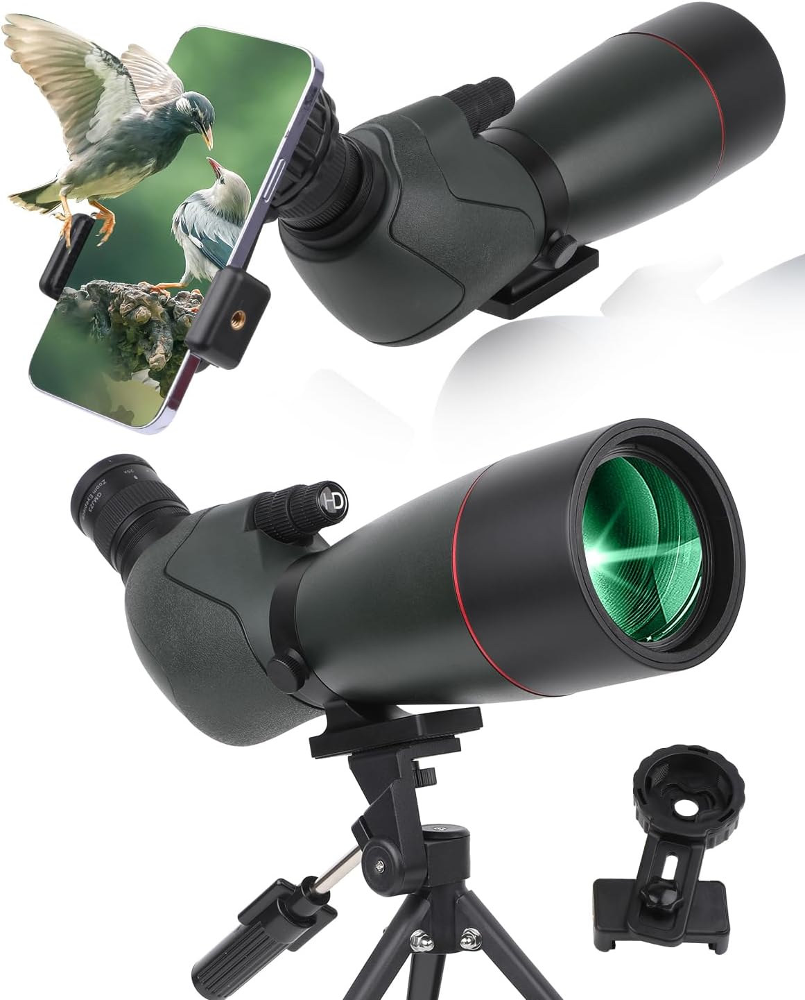 Spotting Scope,Ultra HD 25-75X70 Telescope, Dual Focusing,Waterproof Scope FMC Lens-BAK4 Prism with Carrying Case Tripod for Target Shooting Hunting Bird Watching Wildlife Scenery (green)