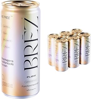 BREZ Flow Lion’s Mane Mushroom Drink, Non-Infused, Adaptogens, Relieving, Uplifting, and Social, Sparkling Lemon Elderflower Tonic 12 Fl oz (6-Pack)