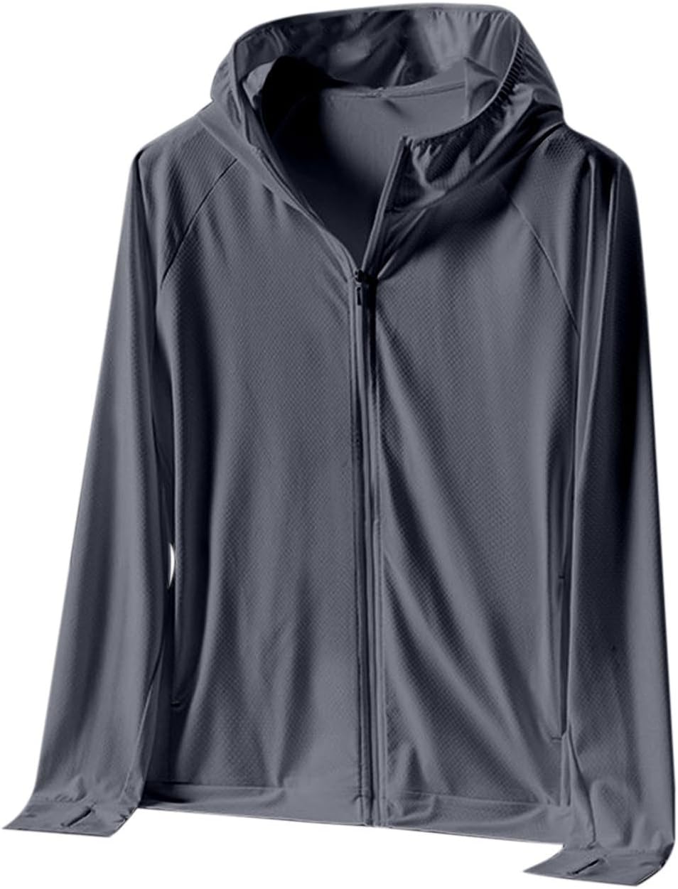 Upf 50+ Men'S Hoodies Zip Up Sun Protection Running Jacket Outdoor Summer Ice Silk Sun Protection Sports Top Solid Color Long Sleeve Hooded Top Clothing Performance Fishing Hoodie Hooded Shirts