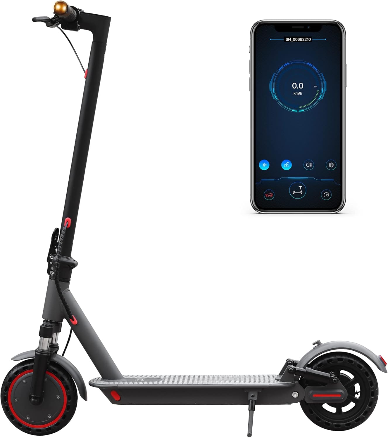 AOVOPRO Electric Scooter, 350W Motor, 30km Long Range, Max Speed 25 km/h, 3 Speed Settings, App Control, 8.5" Solid Tires, Dual Braking