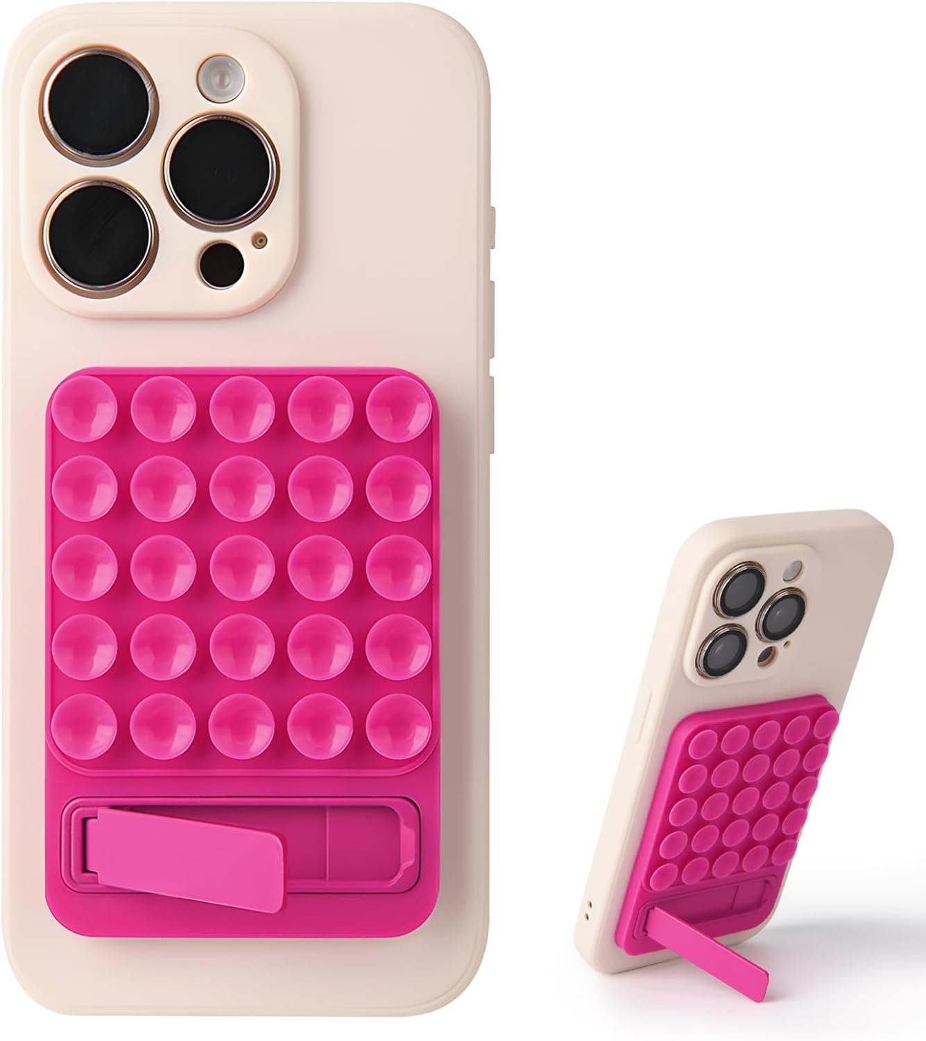 Silicone Suction Case Adhesive Mount - 2 in 1 Silicone Sticky Phone Grip with Suction Cup and Bracket,Phone Accessory for iPhone and Android,Sticky Grip for Selfies,Videos,and Tiktok(Rose Red)