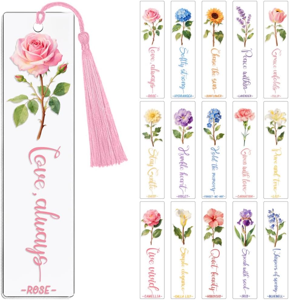 Peacoblue 30pcs UV DTF Bookmarks Wraps Transfer Stickers Simple Flowers for Women Men Reading, Waterproof Bookmarkers Decal(No Blank Bookmarks) for Acrylic Plastic Metal Blank Bookmark