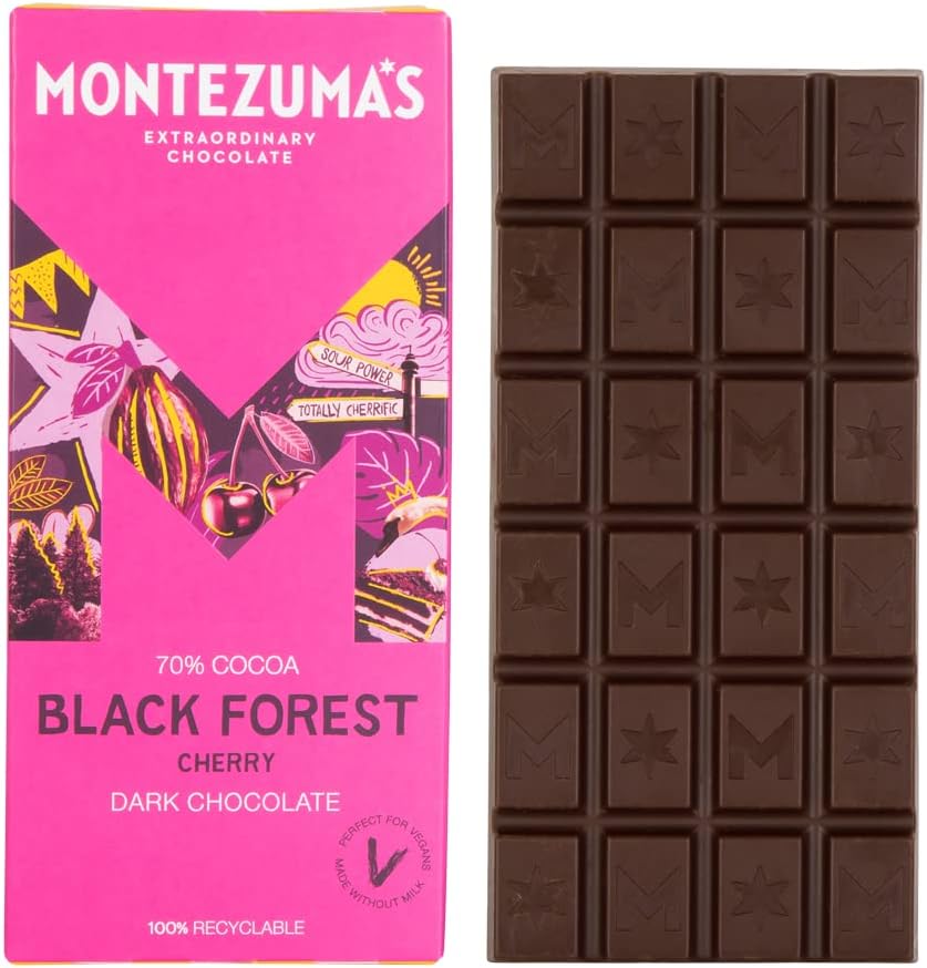 Montezuma's Black Forest, 70% Cocoa, Dark Chocolate With Cherry, Gluten Free & Naturally Vegan, 90g Bar