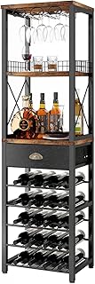 Homeiju Wine Rack Freestanding Floor, Bar Cabinet for Liquor and Glasses, 4-Tier bar Cabinet with Tabletop, Glass Holder, Storage Drawer and Wine Storage for Living Room, Home Bar(Patent No.D29872845)