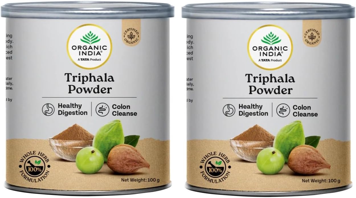 India-organic's Triphala Powder for Digestive Health Support, Natural Colon Cleanse Supplement, 100 Gram, Pack of 2