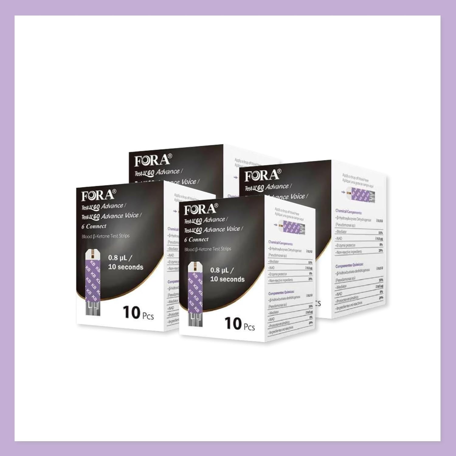 FORA Ketone Test Strips (10 ct) – for Test N'GO Advance/Test N'GO Advance Voice Meters (4)