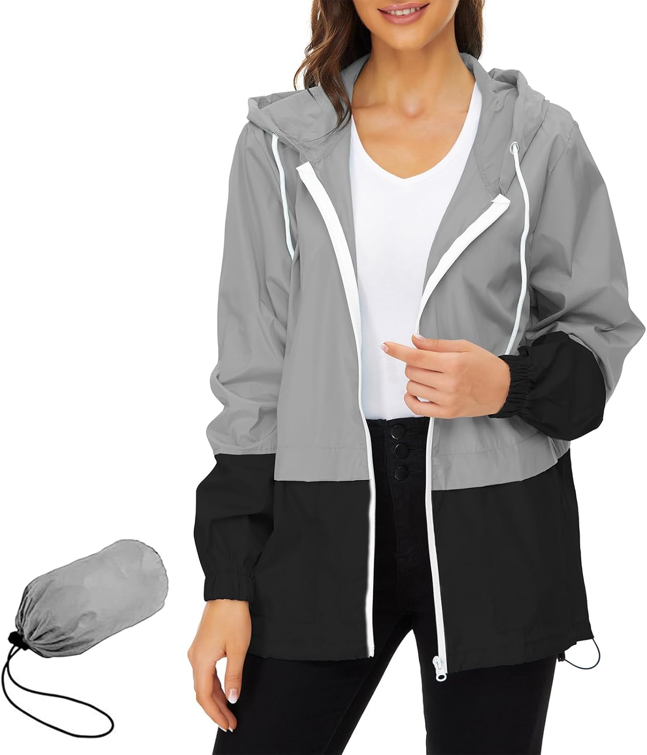 PONCEAU Ladies Waterproof Raincoat Windbreaker Thin Hooded Bicycle Rain Jackets Wind Jacket Packable Travel Active Outdoor