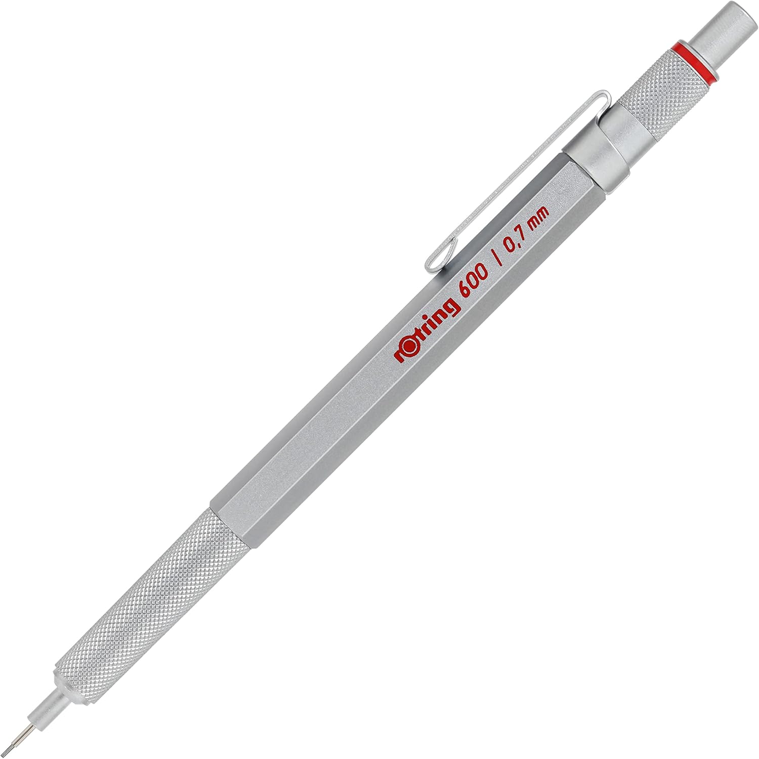 rOtring 600 Mechanical Pencil | 0.7 mm | Silver All-Metal Body Propelling Pencil | Non-Slip Knurled Grip & Hexagonal Barrel