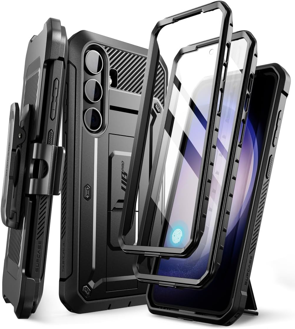SUPCASE for Samsung Galaxy S24 Case with Stand [2 Front Frames] [Built-in Screen Protector & Belt-Clip] [Military-Grade Protection] Heavy Duty Rugged Kickstand Phone Case for Galaxy S24 6.2", Black