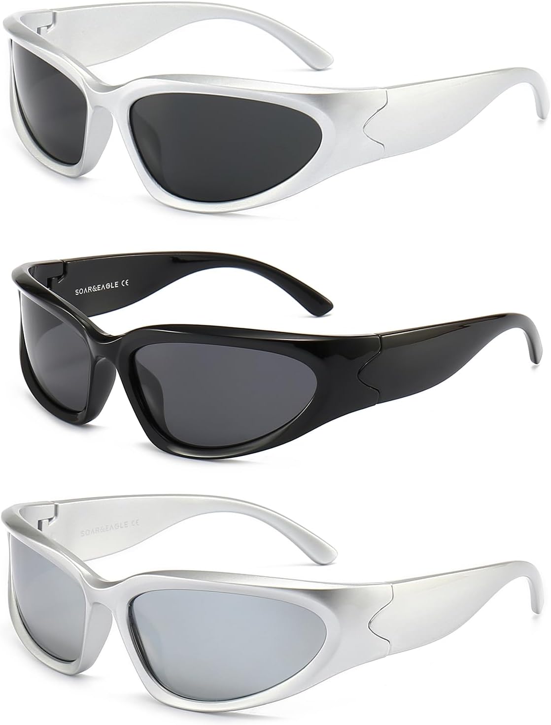 SOAR&EAGLE Y2K 3Pack Polarized sunglasses Wrap Around Men's Women's sunglasses Fashion Sport Shades Sun Glasses