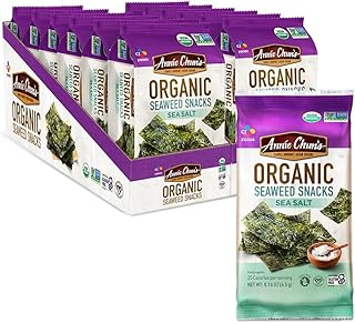 Annie Chun's Organic Seaweed Snacks, Sea Salt, USDA Certified Organic, Vegan, Gluten Free & Non-GMO, 0.16 Oz (Pack of 12)