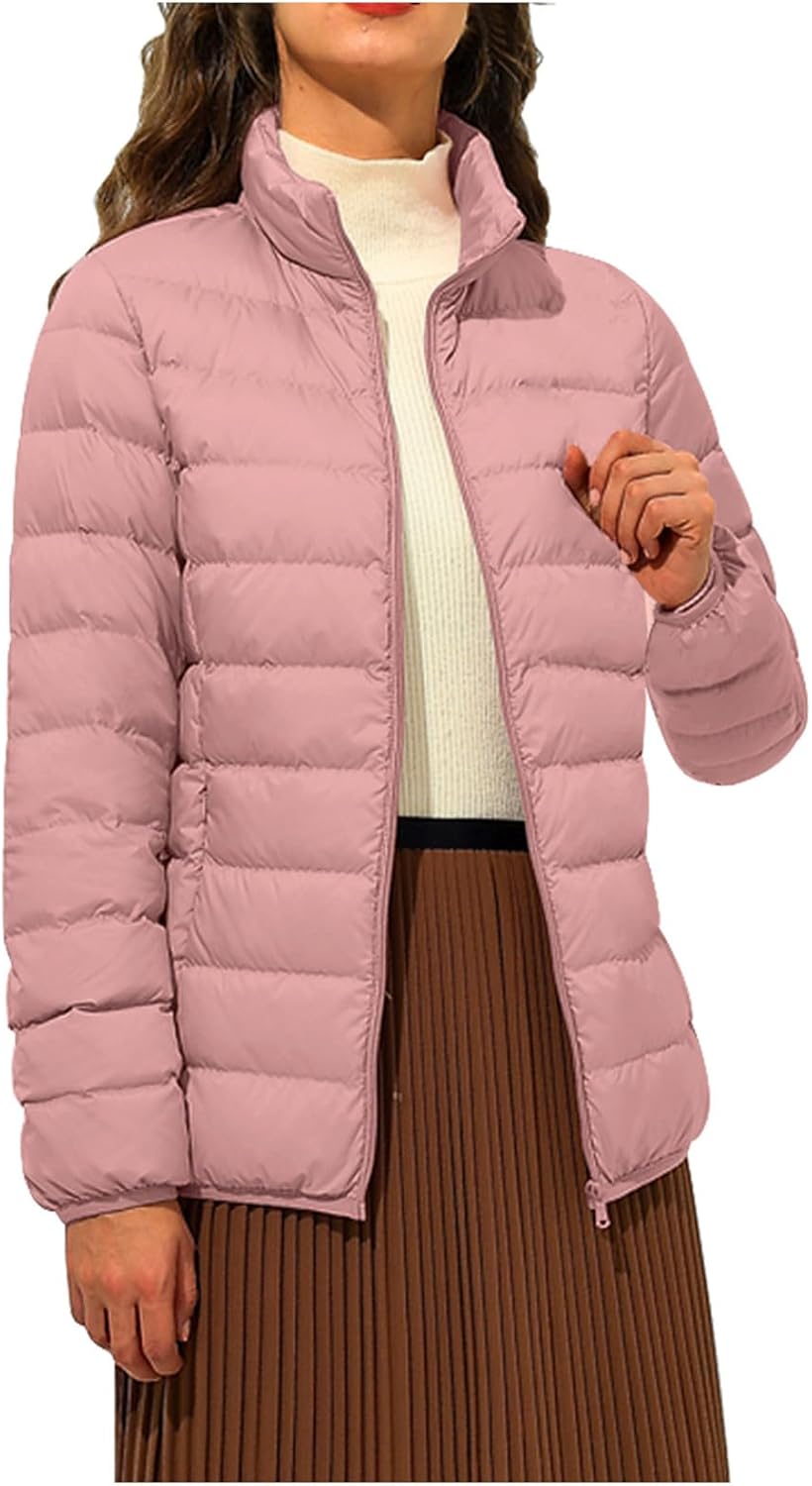 Womens Winter Coats Lightweight Puffer Jacket Warm Cozy Faux Fur Jacket Fashion Outerwear Zip Up Stand Collar Jacket