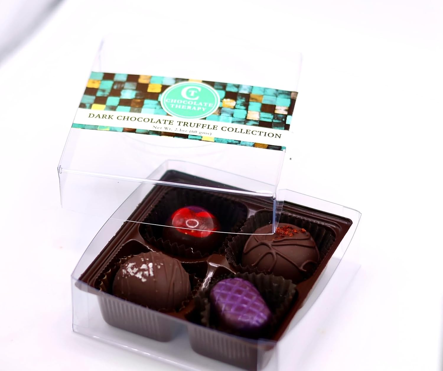 Chocolate Therapy by Sweet Remedies, Gourmet Dark Chocolate Collection, Truffle Box-4pc. Rich and Smooth Chocolate Bliss, Mini Collection, Handcrafted. Holiday Gift box
