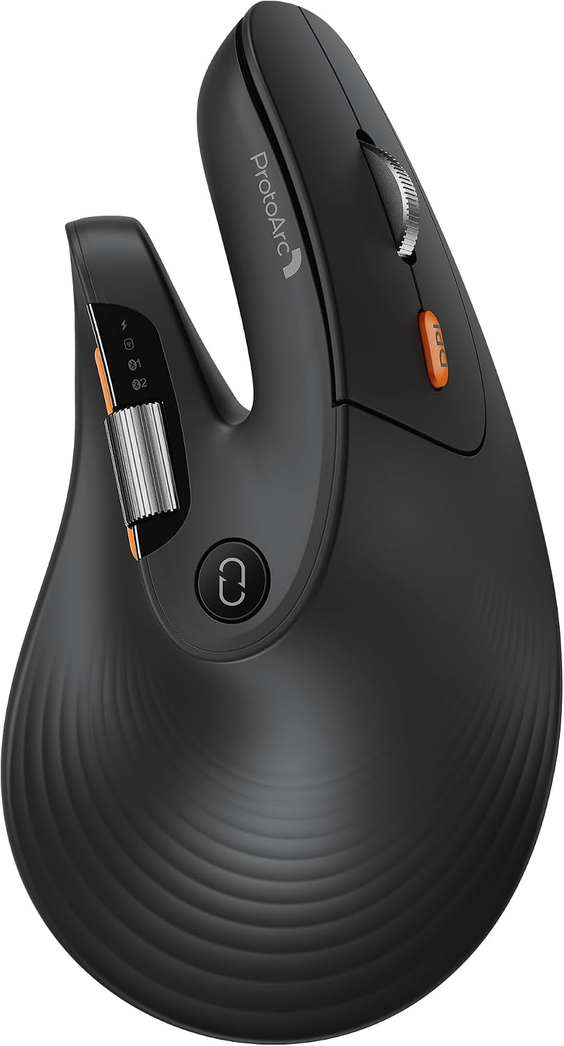ProtoArc EM11 Pro Ergonomic Mouse for Large Hands, Side Scroll, Black