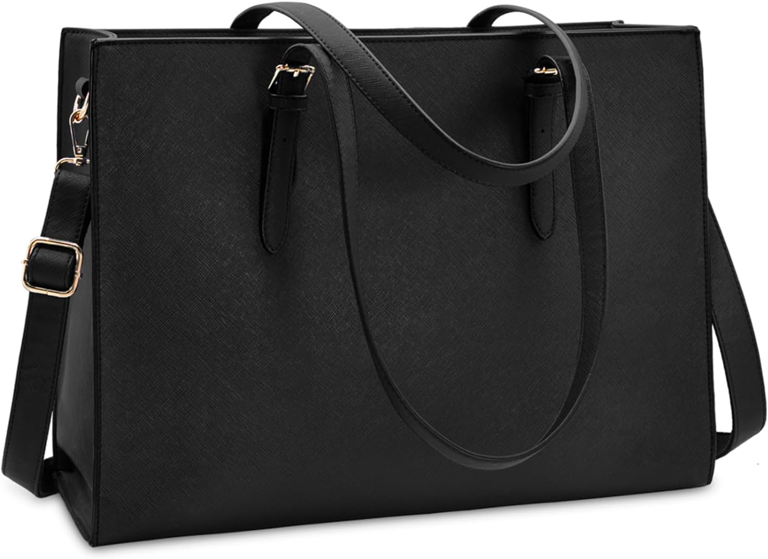 Laptop Bag for Women Waterproof Lightweight Leather 15.6 Inch Computer Tote Bag Business Office Briefcase Large Capacity Handbag Shoulder Bag Professional Office Work Bag Black