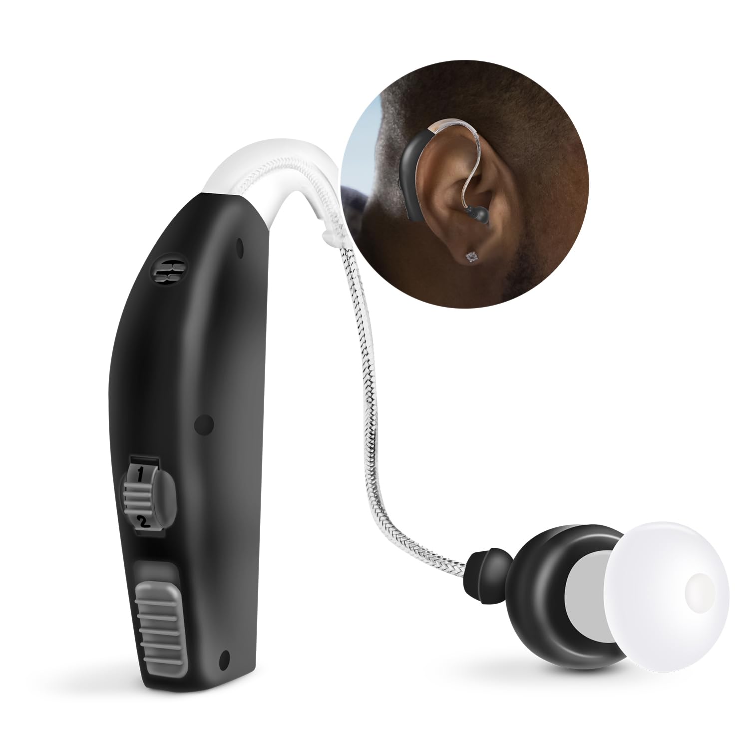 MSA 30X Behind the Ear Sound Amplifier, Amplifies Sound by 30 Times, Lightweight, Virtually Invisible, Comfortable, Adjustable Volume, Fast Charging, Black, 1ct