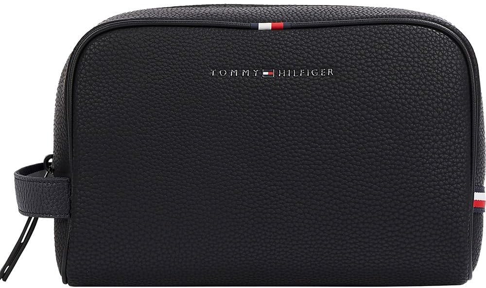 Tommy Hilfiger Men’s Essential PU Faux Leather Wash Bag, Black (Black), One Size