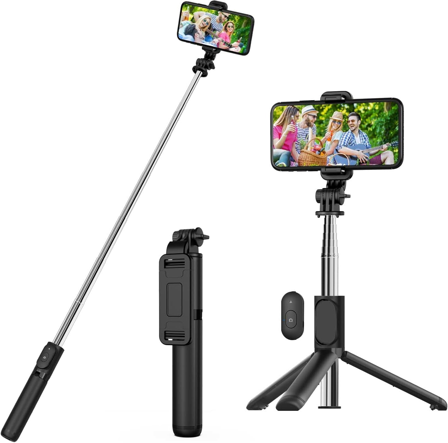 USTINE Selfie Stick, 3 in 1 Extendable Selfie Stick Tripod, Portable Phone Holder with Detachable Wireless Bluetooth Remote for iPhone13/13 Pro/12/11/11 Pro/XS Max/XS/XR/X/Samsung Galaxy/Huawei more