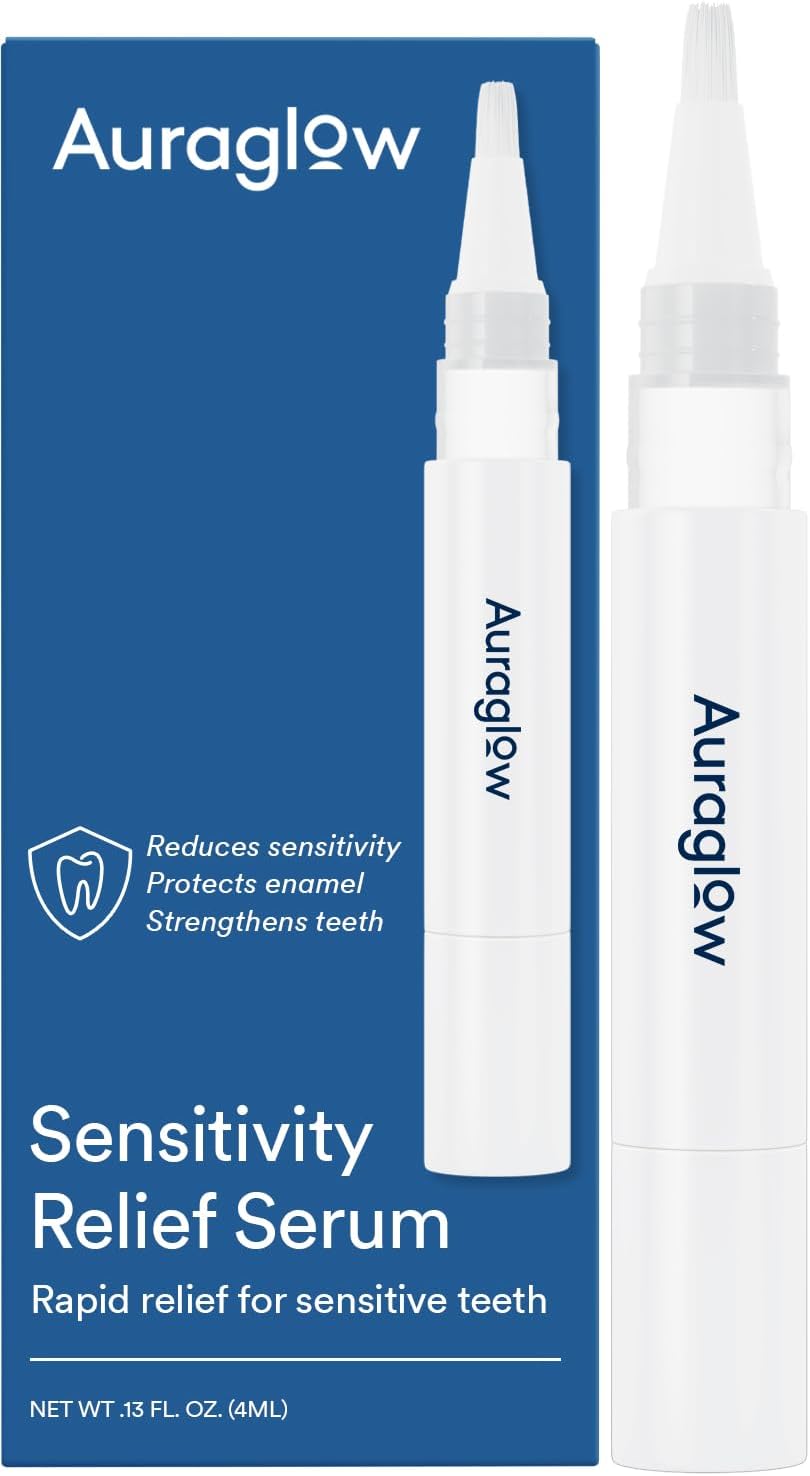 Auraglow Sensitivity Relief Serum Gel, Brush on Teeth to Reduce Sensitivity, Potassium Nitrate and Nano Hydroxyapatite, Remineralization Gel, Strengthens Teeth & Protects Enamel, 40+ Treatments, 4ml