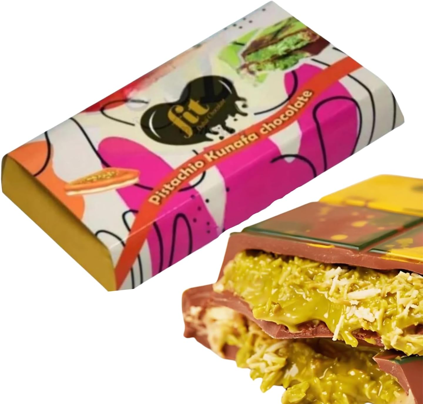 Dubai Chocolate Bar Kunafa Fit 200g - Authentic UAE Import - Kunafa Bar with Pistachio Cream Filling - Milk Chocolate - Middle Eastern kunafa- Best Gifts for Kids, Family & Friend - (Count 1)