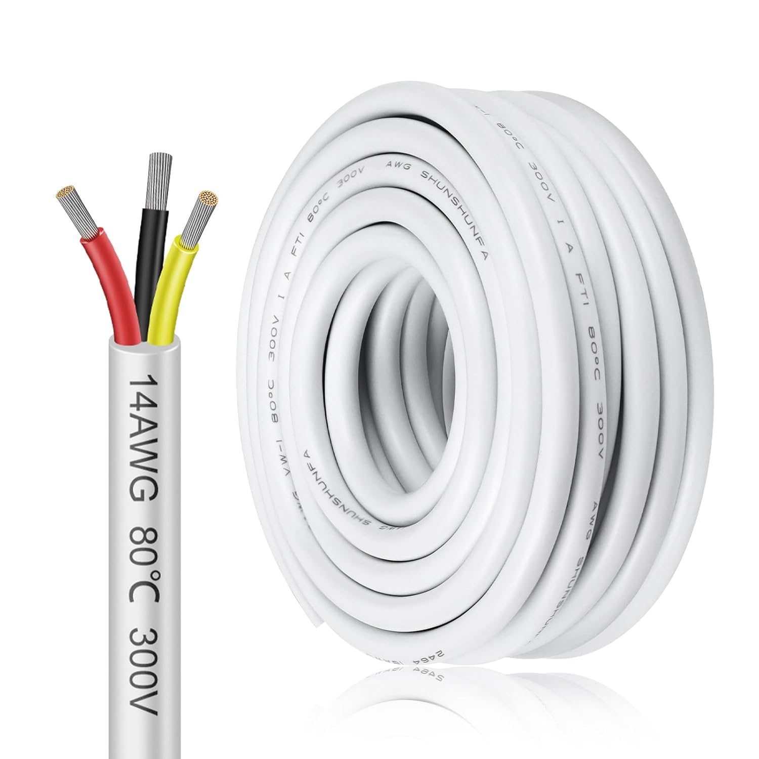 inShareplus 14AWG 3x2mm² 10 Meter Electrical Wire 3 Core Cable, 5V/12V/24V White Tinned Copper Wires, 14 Gauge 300V Flexible and Soft Outdoor Cable High Temperature Resistant Extension Wire