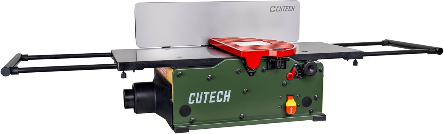 Cutech 401120HI-IF 12-Inch Spiral Cutterhead Benchtop Jointer with Cast Iron Tables, 24 TC Inserts, Extra Large 24" x 6" Cast Iron Fence, Additional 8½" Fence Enhancement Brackets, and a 12-amp Motor