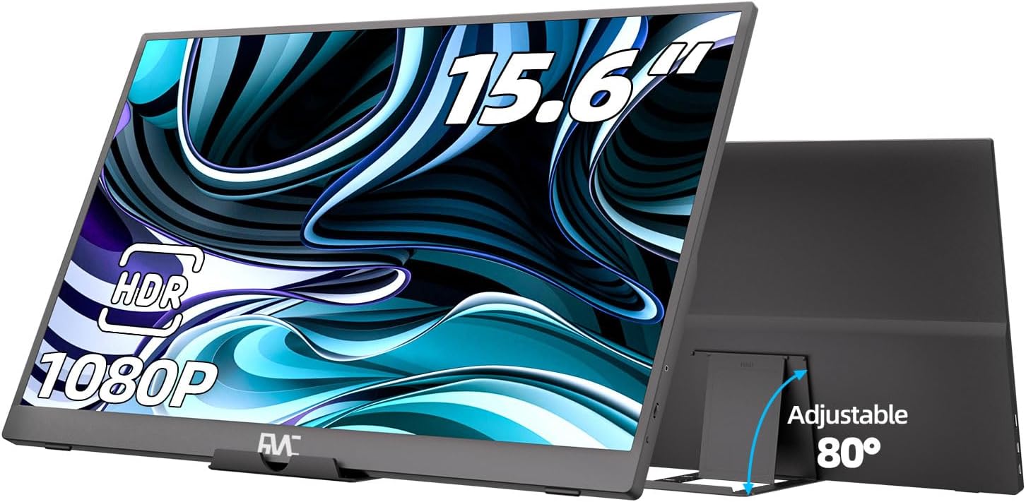 FMC Portable Monitor 15.6" with USB-C & HDMI 1080P Travel Monitor Second Screen Display, Compatible with Windows, MacBook, Phone, Switch, Xbox & PS5 Portable Gaming External (Without Adapter)