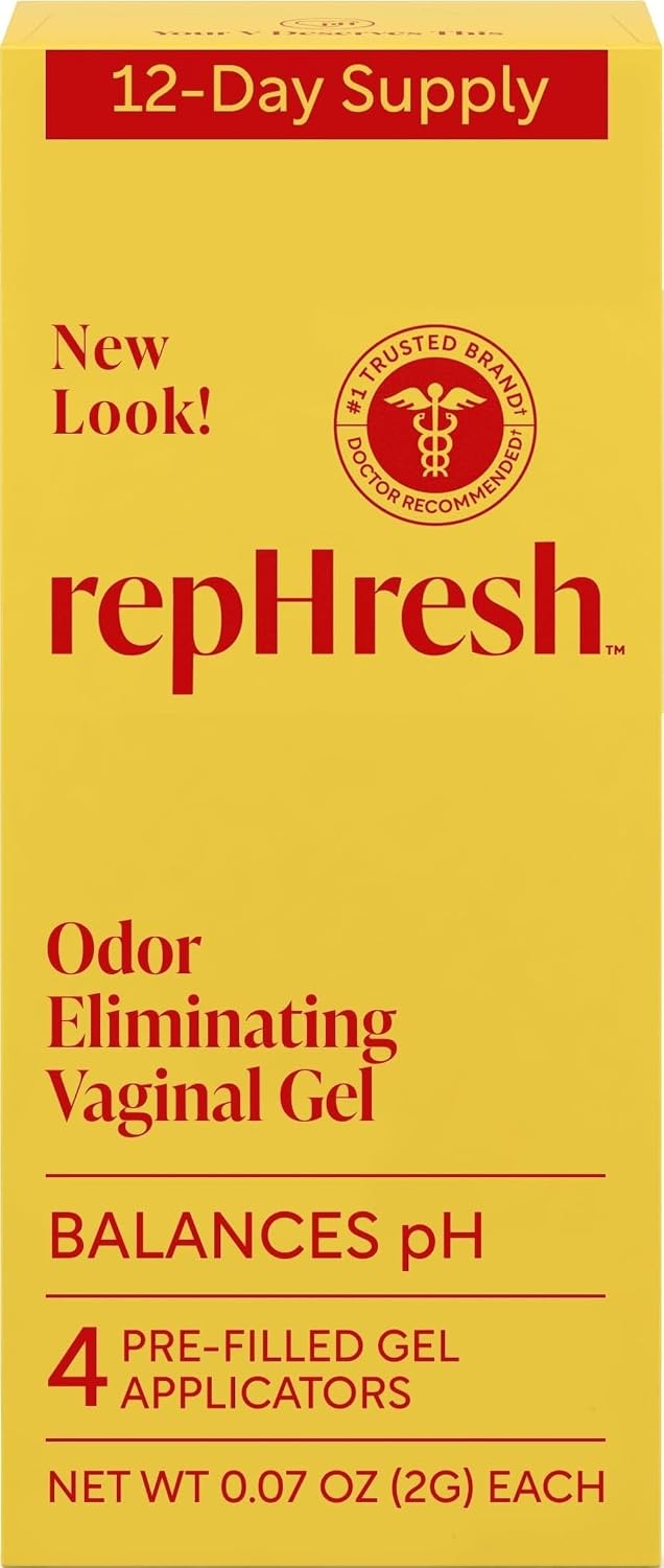 RepHresh Odor Eliminating Vaginal Gel, Fragrance Free, Balances Vaginal pH, Odor Control Up to 3 Days, 4 Pre-Filled Applicators