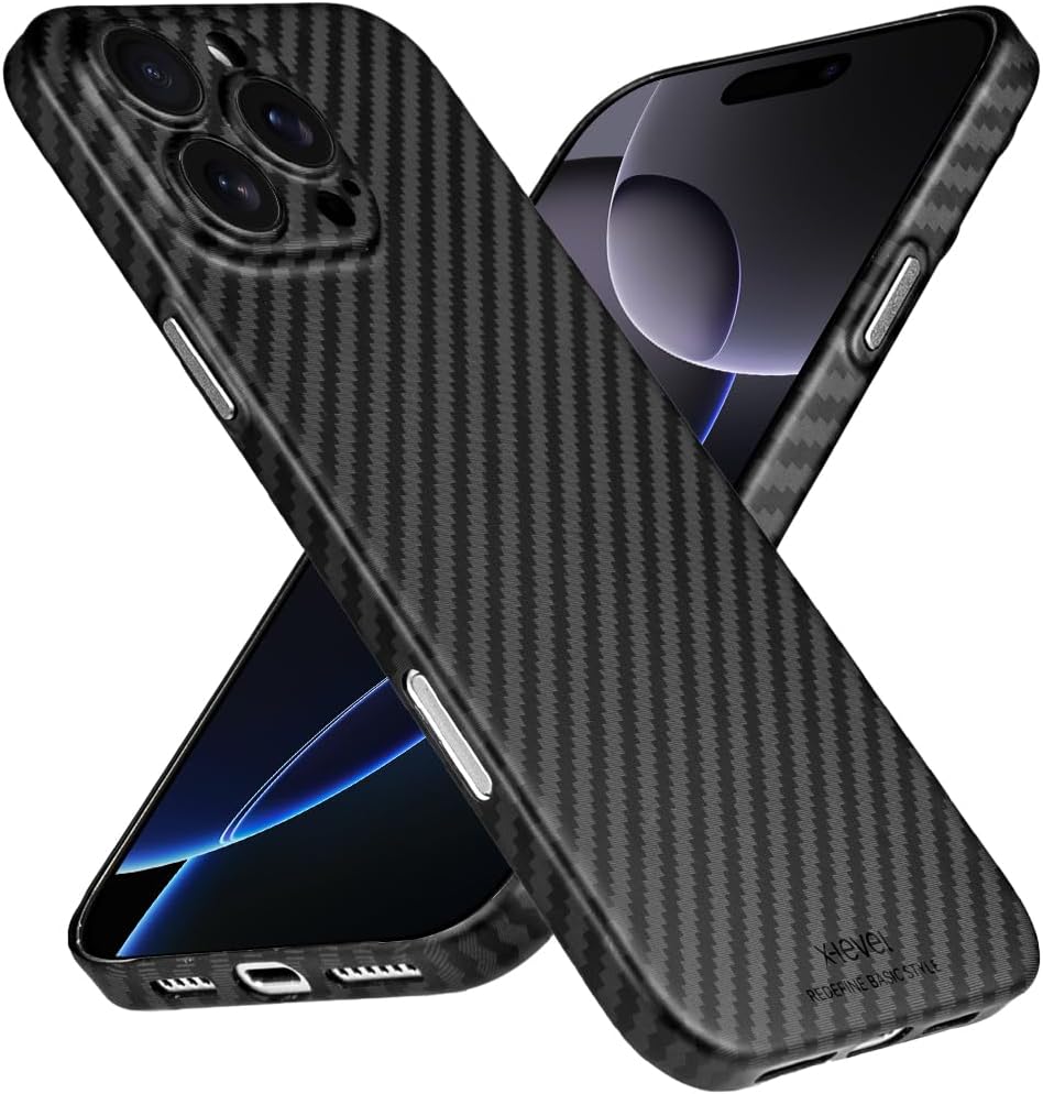 X-level for iPhone 16 Pro Case, Compatible with MagSafe, Ultra Thin and Light Carbon Fiber Texture Printing Phone Case Slim Anti-Scratch Cover for iPhone 16 Pro - Black