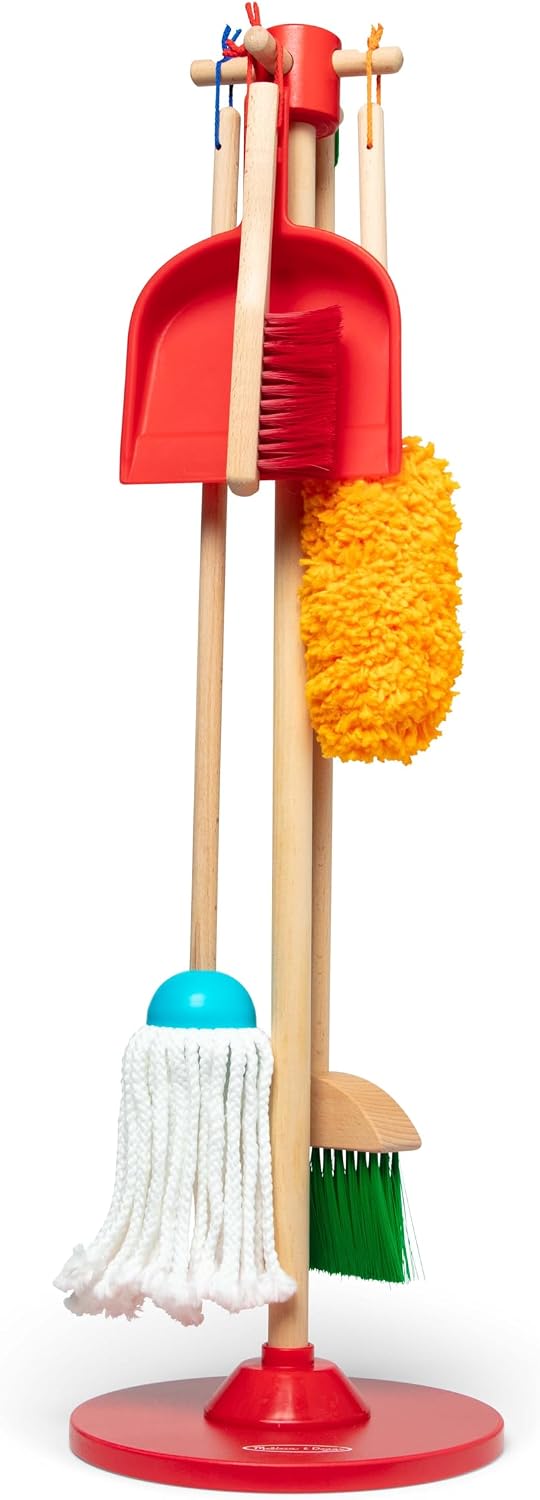 Melissa & Doug Let's Play House! Dust, Sweep & Mop | Wooden Toy | 6 Piece Pretend Play Cleaning Set | 3+ | Gift for Boy or Girl
