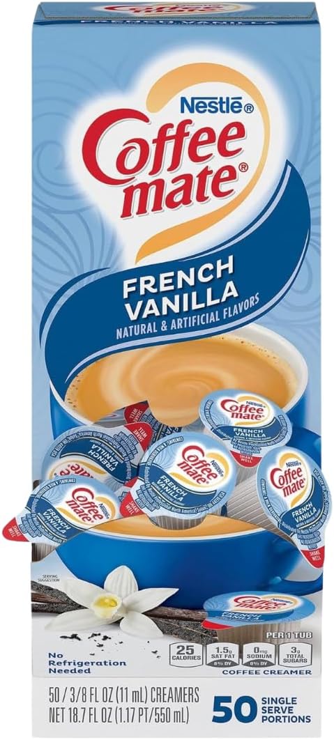 Coffee-Mate - French Vanilla - Liquid Creamer Singles - 50-Piece/ 8fl.oz (11ml) | Pack of 1 | BB: End of March 2024