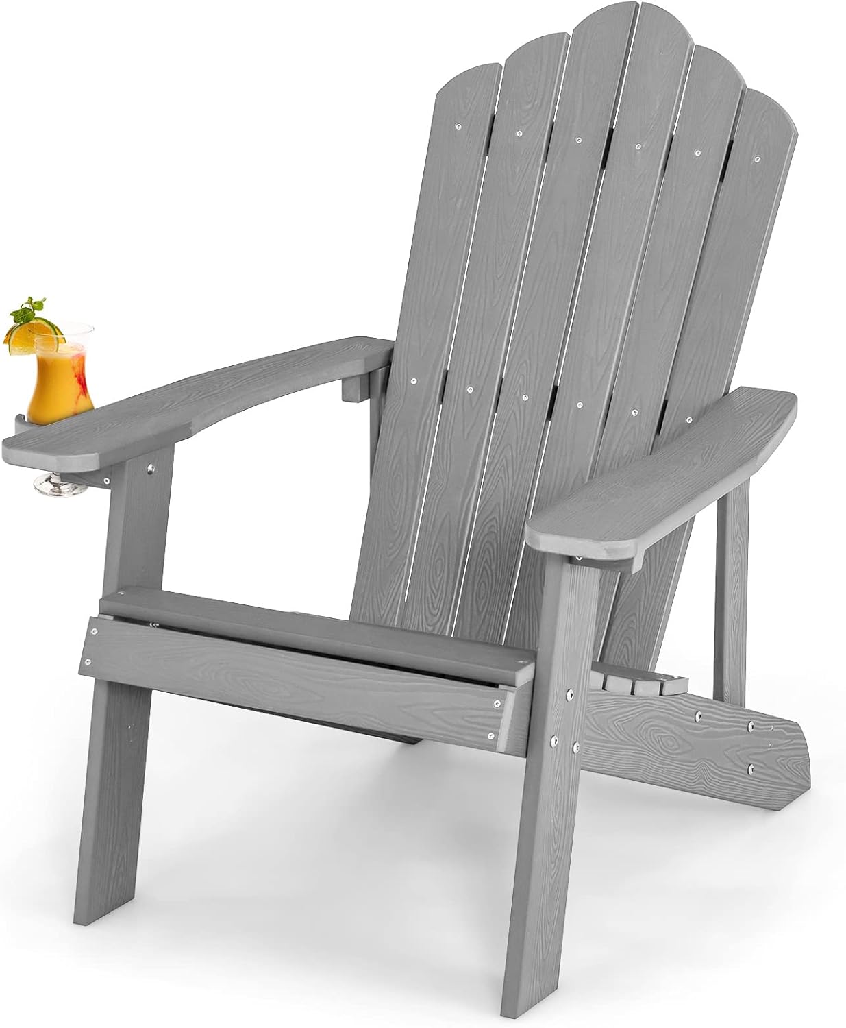 ORALNER Outdoor Adirondack Chair with Cup Holder, Plastic Resin Outdoor Deck Chair, 380 LBS Capacity, for Patio, Backyard, Porch, Balcony, Poolside, Garden, Lawn, Firepit (1, Gray)