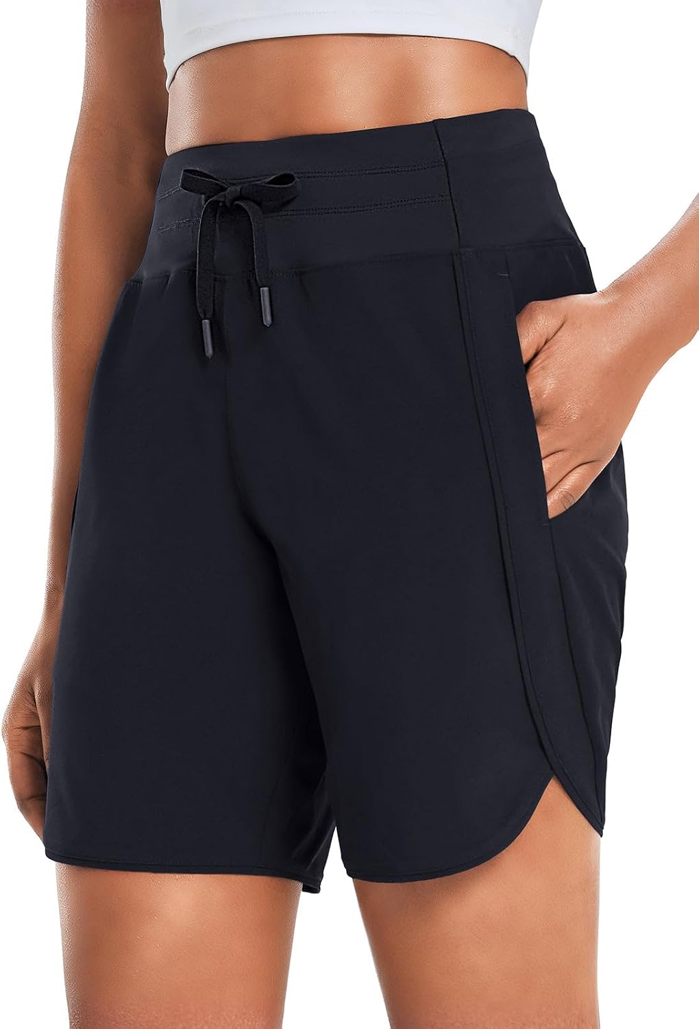 baleaf Women's 7" Long Athletic Running Shorts Workout with Zipper Pocket
