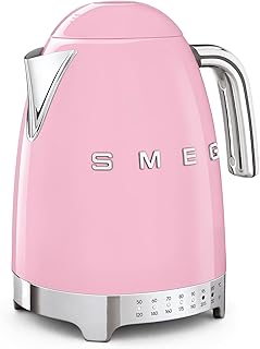 Smeg 50's Retro 7 Cup Stainless Steel Variable Temperature Electric Kettle with 7 Temperature Settings, Led Display, Swivel Base and Keep Warm Function Pink KLF04PKUS